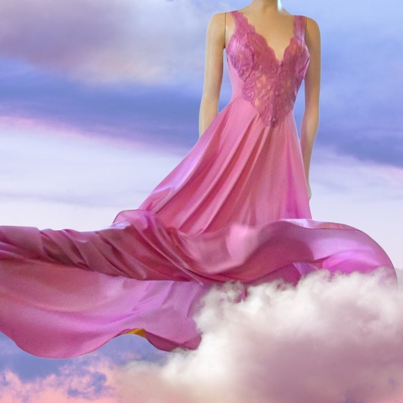🌸 Vintage Olga Nightgown XL Full Sweep Pink Lace Bodice Style 92770 Satin Nylon - Picture 1 of 16
